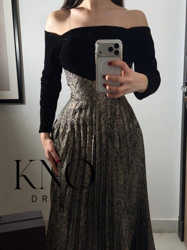 فستان شتوي جاكار فخم بتصميم أنيق ولمسة دافئة