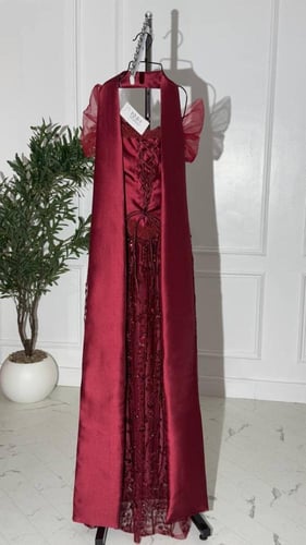 فستان سهرة عودي شك مع ميكادو و خرز