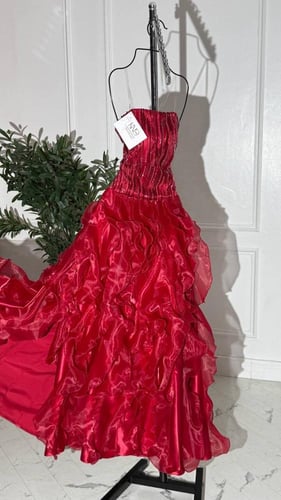 فستان سهرة عودي طويل من الأورجنزا الفاخرة مزين بشك...