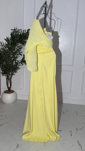 فستان ليموني مطفي مع جورجيت تطريز