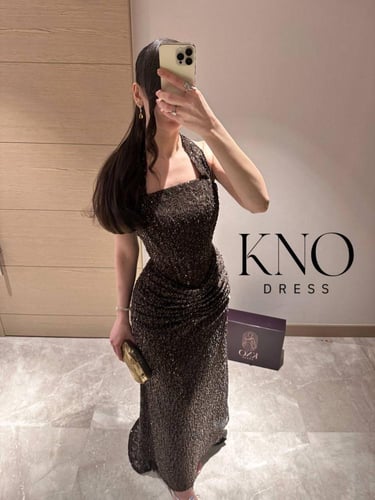 فستان سهره بني دانتيل على لول