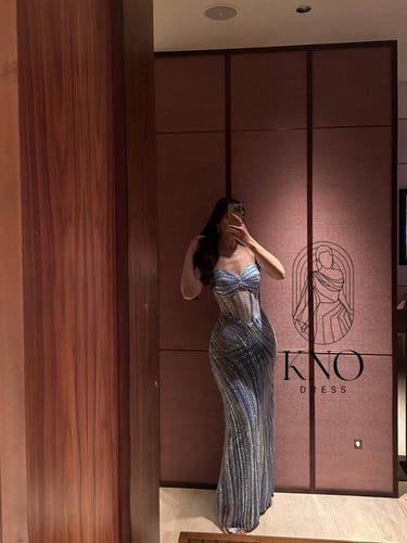 فستان سماوي باربي فاخر بكورسيه وشال جورجيت.