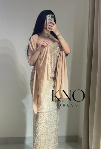 فستان سهره بيج لول وترتر مع كردانة مبطنة وجورجيت