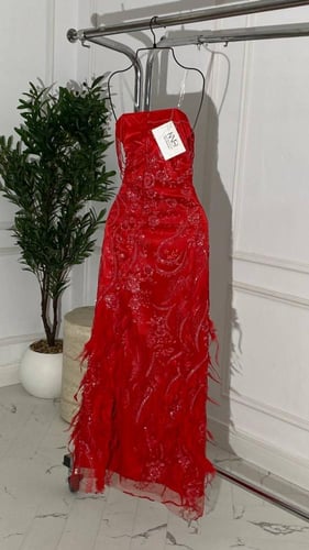 فستان نسرين احمر طويل