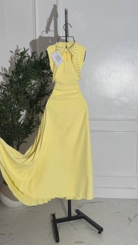 فستان ليموني بوليسيه مزين ب تطريز