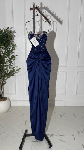 فستان سهره كحلي تفته مع تطريز