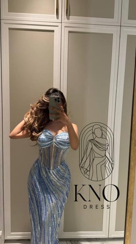 فستان سماوي باربي فاخر بكورسيه وشال جورجيت.