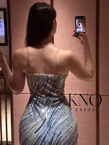 فستان سماوي باربي فاخر بكورسيه وشال جورجيت.