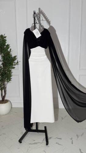 فستان ناعم اسود و ابيض جورجيت وشيفون