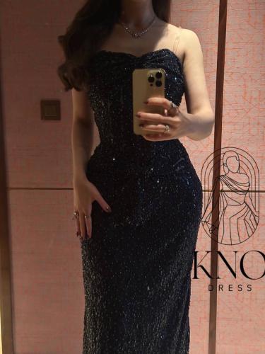 دانتيل فاخر مع كردانة مبطنة وجورجيت كحلي أنيق