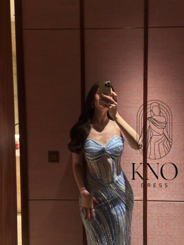 فستان سماوي باربي فاخر بكورسيه وشال جورجيت.