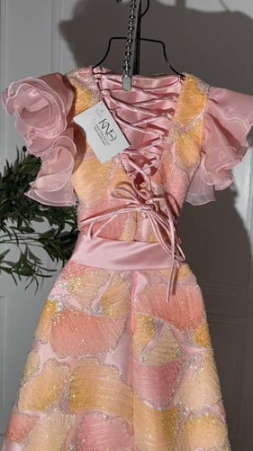 فستان سهرة طويل من التل الملوّن بأكمام أورجنزا أني...