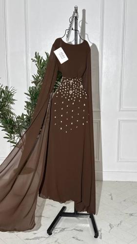 فستان جورجيت بني بتطريز يدوي فاخر وجودة عالية