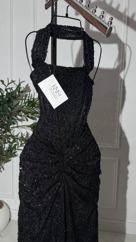 فستان سهره اسود دانتيل على لول