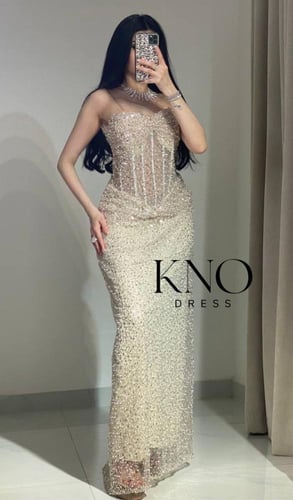 فستان سهره بيج لول وترتر مع كردانة مبطنة وجورجيت