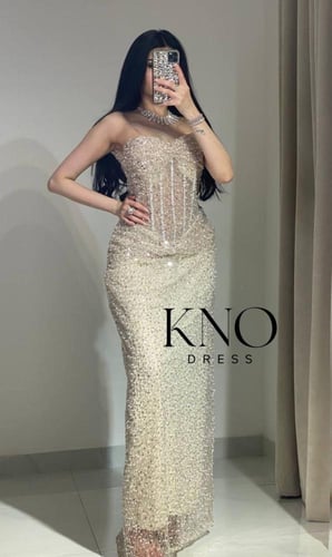 فستان سهره بيج لول وترتر مع كردانة مبطنة وجورجيت