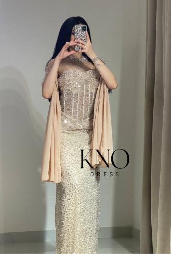 فستان سهره بيج لول وترتر مع كردانة مبطنة وجورجيت