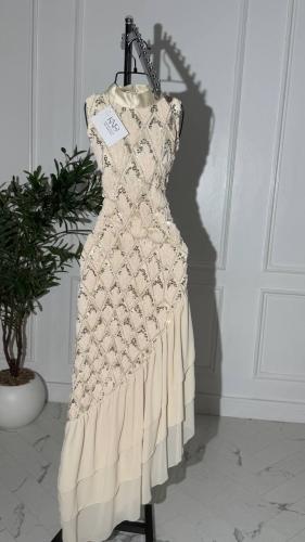 فستان سهره بيج تل مع خرز وجورجيت