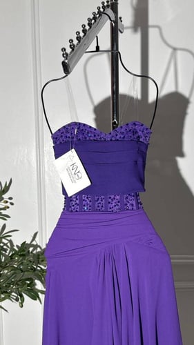 فستان سهره بنفسجي بدون اكمام