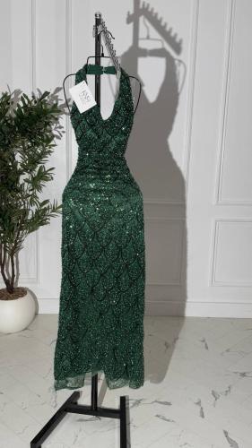 فستان سهره زيتي لول وترتر ومواد فاخرة