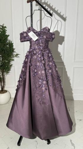 فستان سهره بنفسجي ميكادو مع ورود اوف شوردر