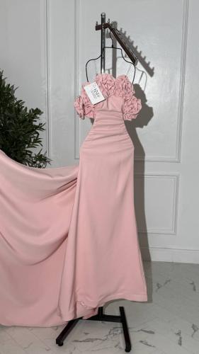 فستان سهره لحمي باربي مع ورود و ذيل