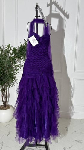 فستان ليلكي فاخر بخامة تل تايواني مع تفته