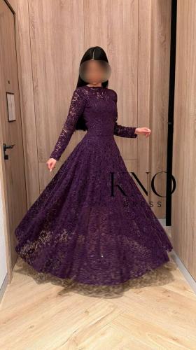 فستان سهرة أنثوي فاخر من الدانتيل بخيوط مخمل راقية