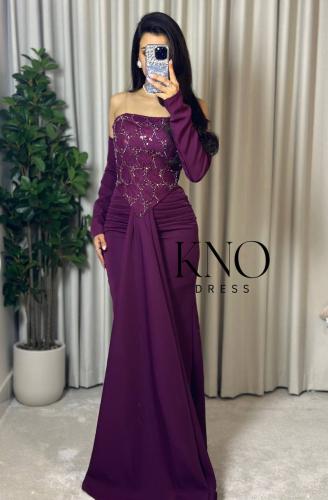 فستان عودي مع دانتيل واكمام منفصله