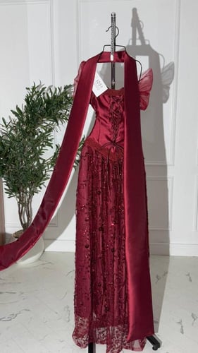 فستان سهرة عودي شك مع ميكادو و خرز