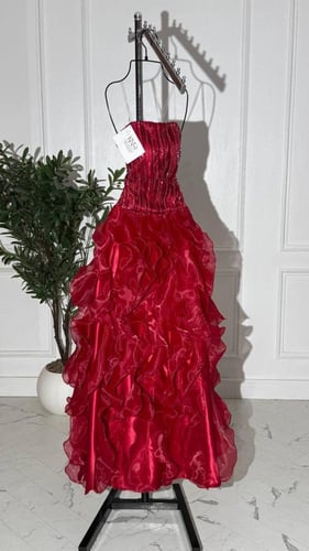 فستان سهرة عودي طويل من الأورجنزا الفاخرة مزين بشك...