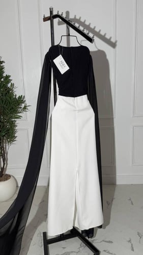 فستان ناعم اسود و ابيض جورجيت وشيفون