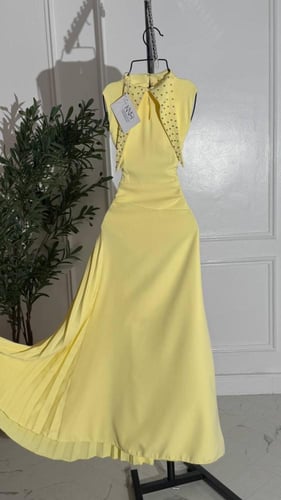 فستان ليموني بوليسيه مزين ب تطريز
