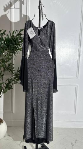 فستان فضي استرتش بلمعة فصوص ناعم