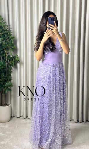 فستان موف باربي فاخر بكردانة وترتر لامع