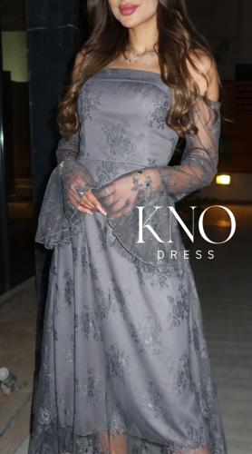 فستان رمادي داكن بقماش الدانتيل