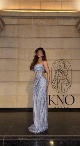 فستان سماوي باربي فاخر بكورسيه وشال جورجيت.