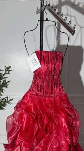 فستان سهرة عودي طويل من الأورجنزا الفاخرة مزين بشك...