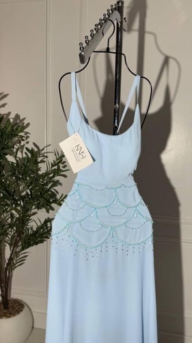 فستان طويل بقطعتين مع فصوص و لول