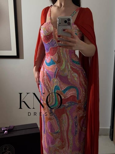 فستان الخامة شك مموج ملون خاص وفاخر