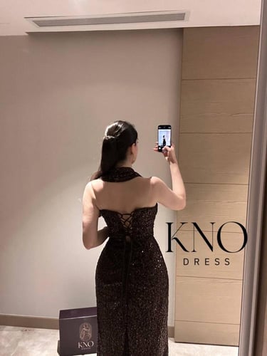 فستان سهره بني دانتيل على لول