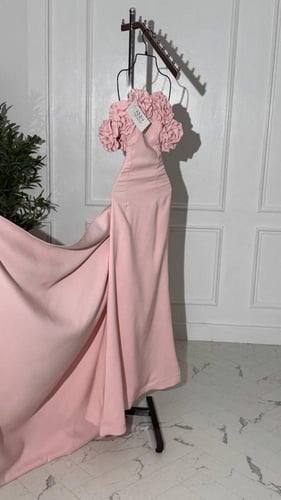 فستان سهره لحمي باربي مع ورود و ذيل