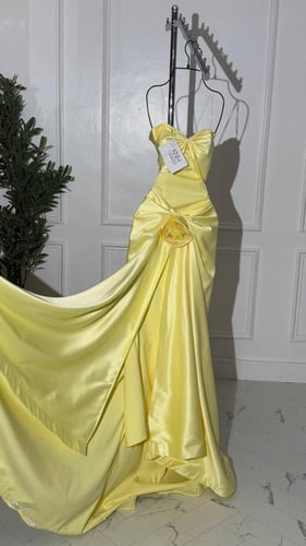 فستان سهرة طويل بدون اكمام مع وردة