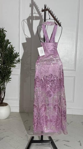 فستان سهره تفته وردي مع خرز فاخر