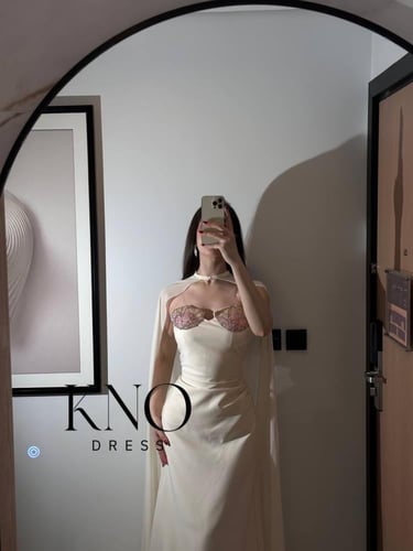 فستان باربي مع جورجيت وتطريز صدر يدوي فاخر