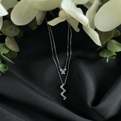 سلسال فضي قطعتين مرصع بالزركون