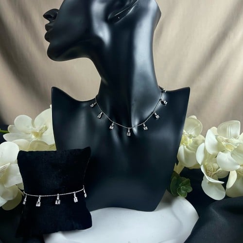 طقم سلسال وإسواره فضي