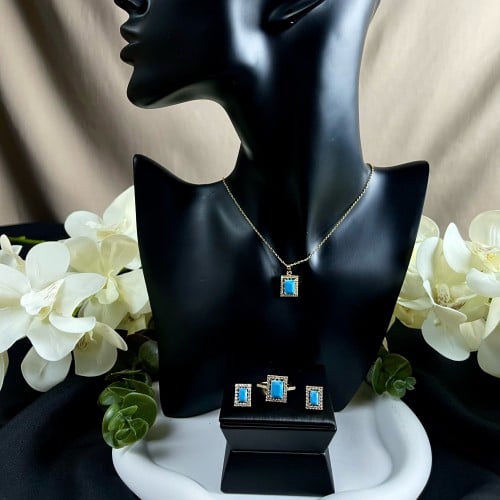 طقم ذهبي بكريستال فيروزي (قصّة اميرالد)