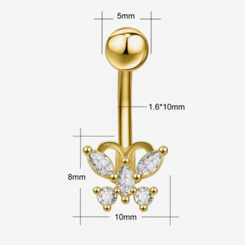 14G Gold Plated Belly Button Ring Stainless Steel