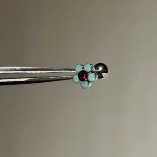 Green Clover Flowers 316 Stainless Steel Ear Piercng